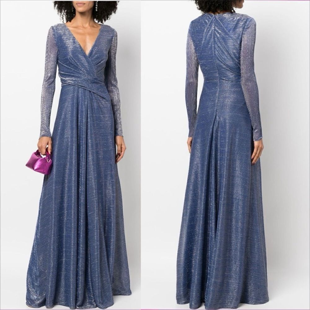 TALBOT RUNHOF Pokario23 Electric Blue Metallic Voile Gown in Size US4